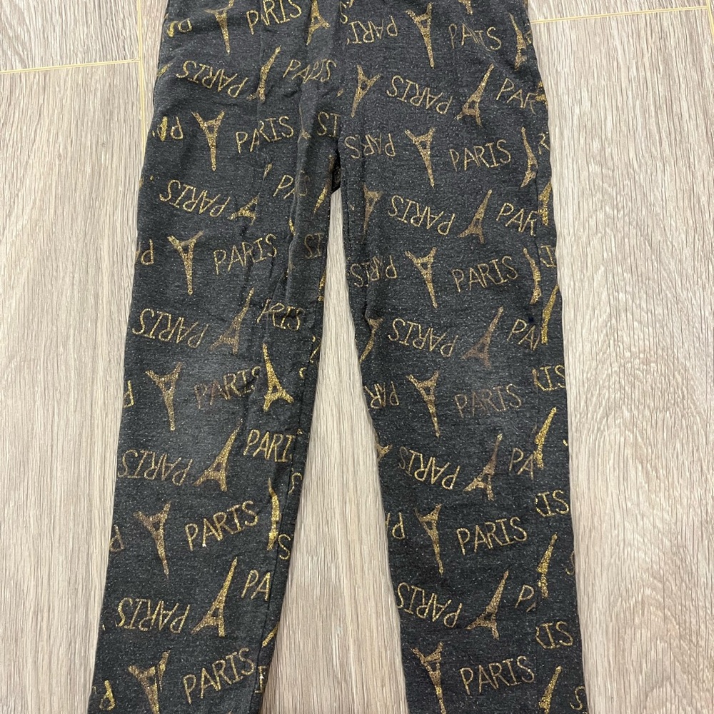 Paris Print Kids Leggings - Gray and Gold
